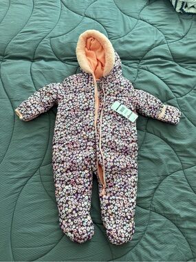 Kensie Girl Purple Floral Puffer One-Piece wt Peach Lining- NWT- size 6/9 months